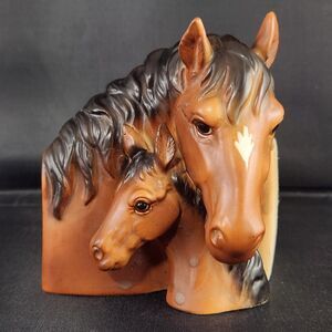 Vintage Napco Mare & Foal Horse Head Planter Napcoware Vase in Brown Bay #8845
